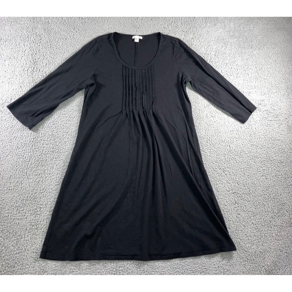 Garnet Hill Maxi Dress Women‎ L Black Lagenlook Boho Babydoll Cotton Modal 3/4